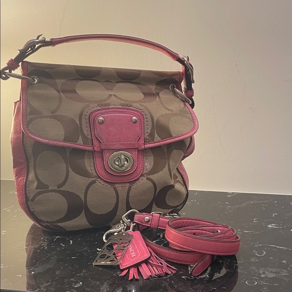 Coach Handbags - Coach Willis Pink & Brown 70th Anniversary Crossbody In Leather & Signature